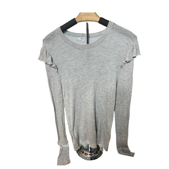 New Madewell Ruffle Shoulder Ribbed Knit Pullover Top Gray | Size L - Picture 3 of 13